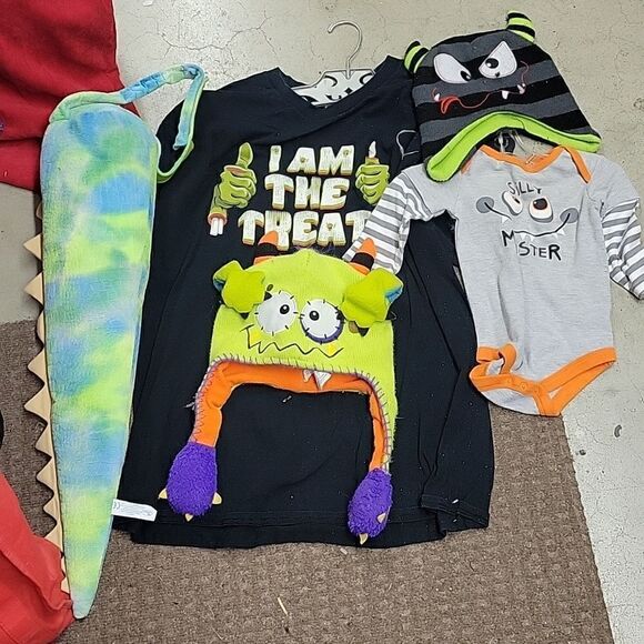 Halloween shirts, hats monster tail. Adult and 9 mths - Picture 1 of 14